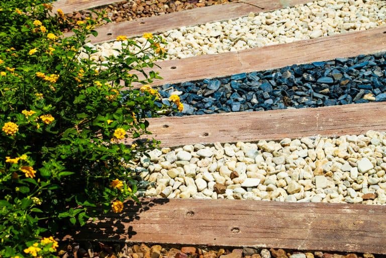 Walking paths with gravel and wood in the garden