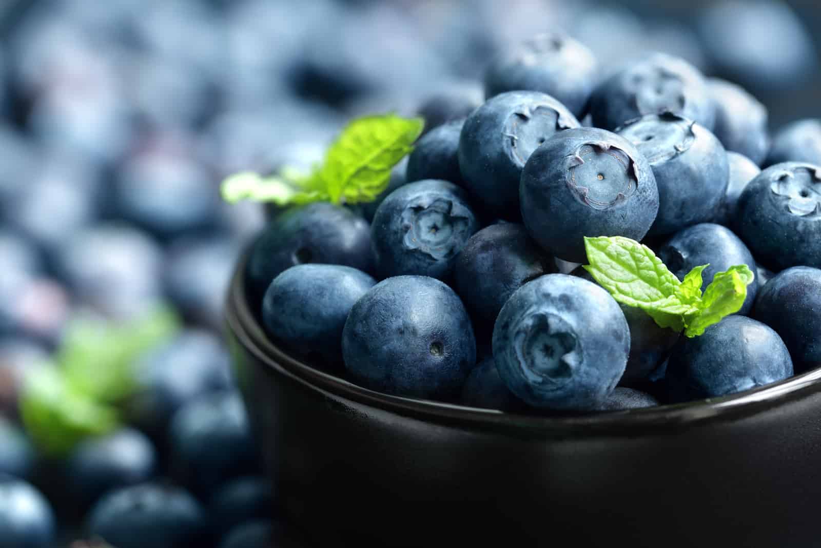 Blueberries in wood bowl