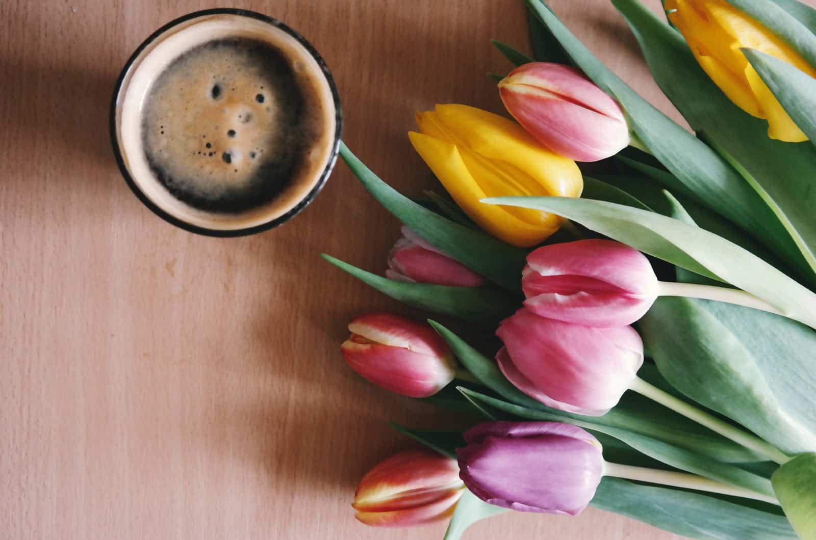 tulips and a cup of coffee