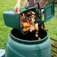 woman taking out scraps from one bin into another one