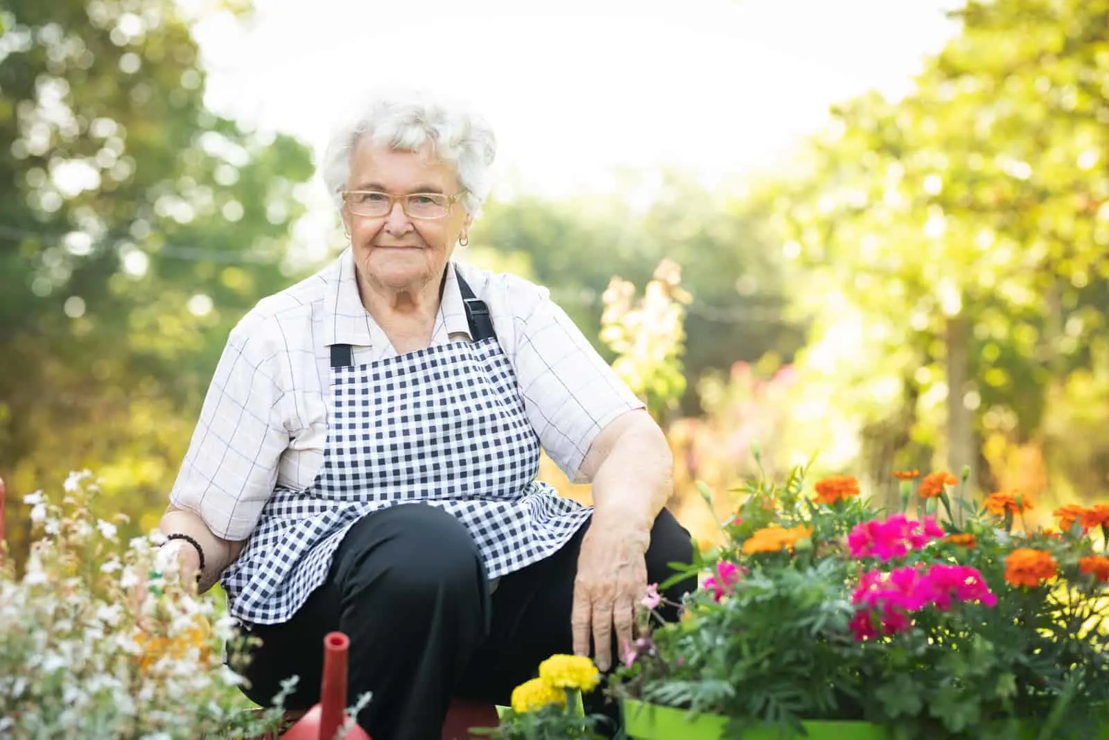 senior woman sitting in garden