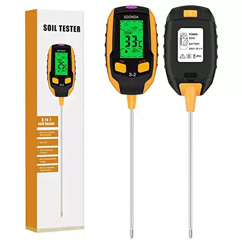 5-in-1 Soil pH Meter, with Environmental and Soil Moisture, Temperature, Light and PH Testing Functions