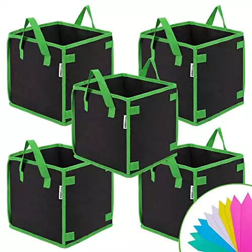 5 Pack 10 Gallon Square Grow Bags