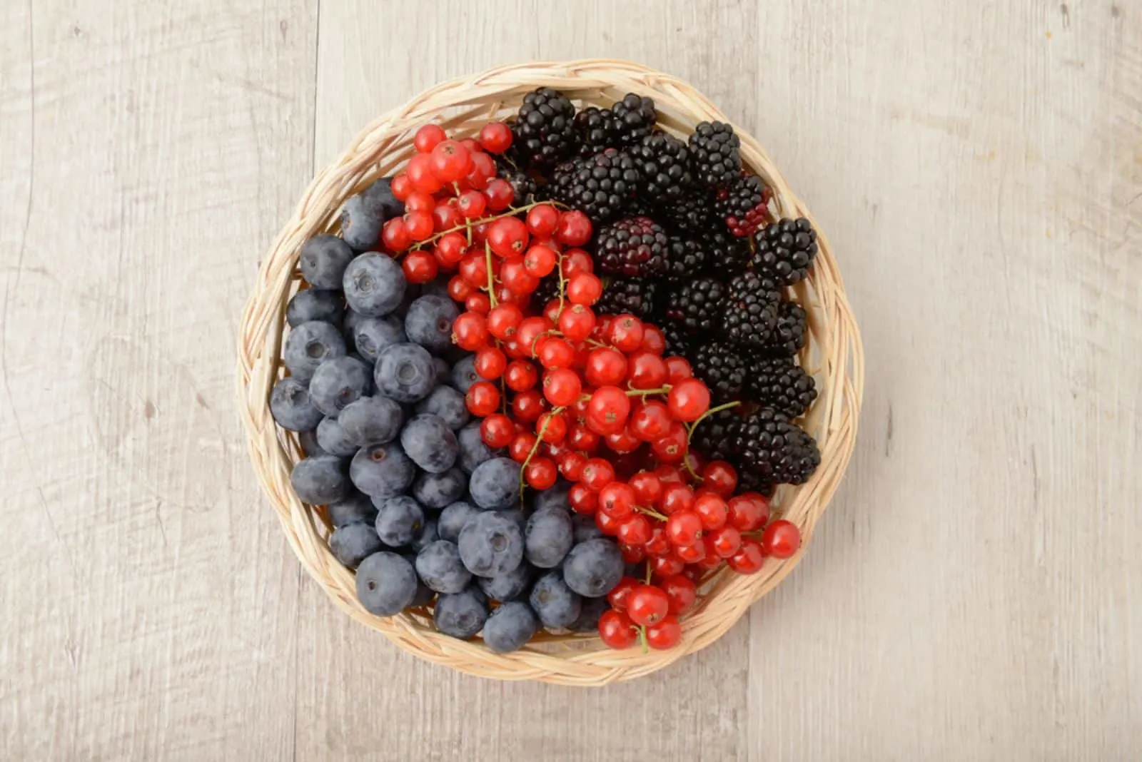 blueberries, currants and blackberries basket