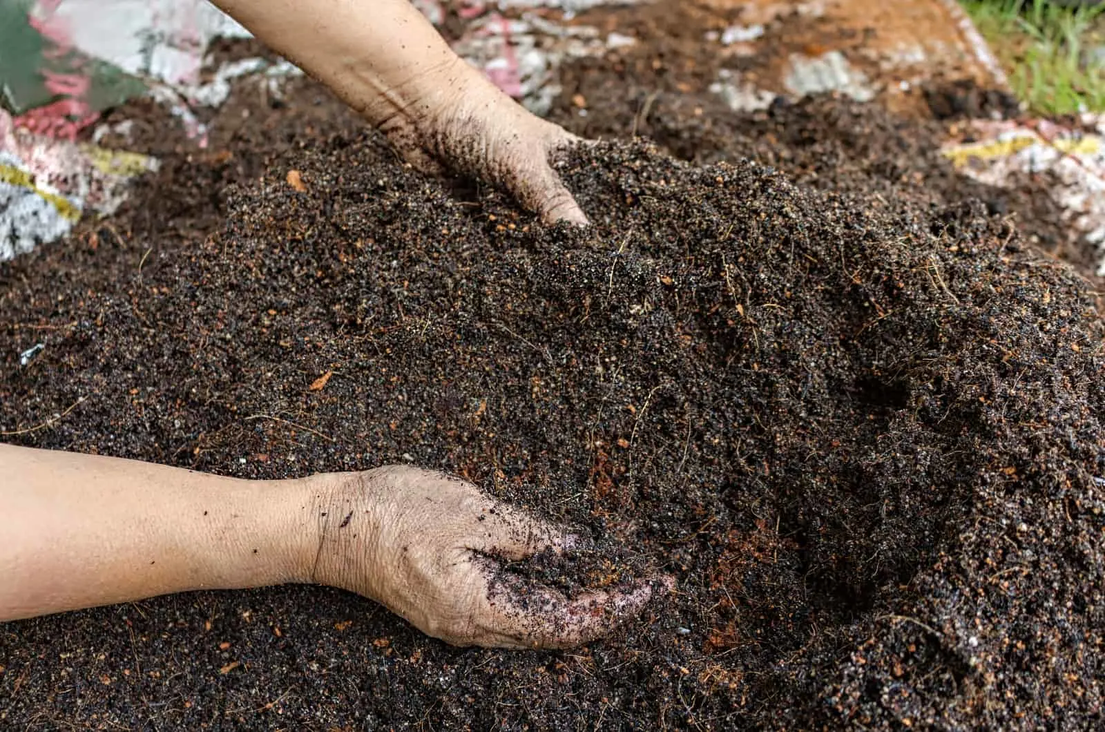 hands mixing Pothos Soil