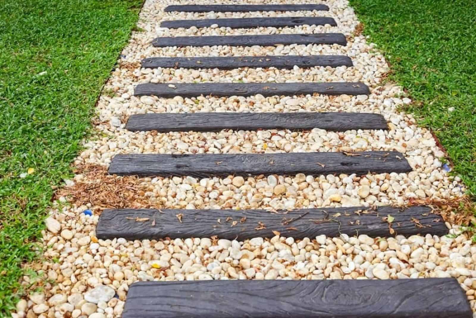 gravel path and wooden boards