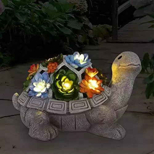 Nacome Solar Turtle With Succulents Statue