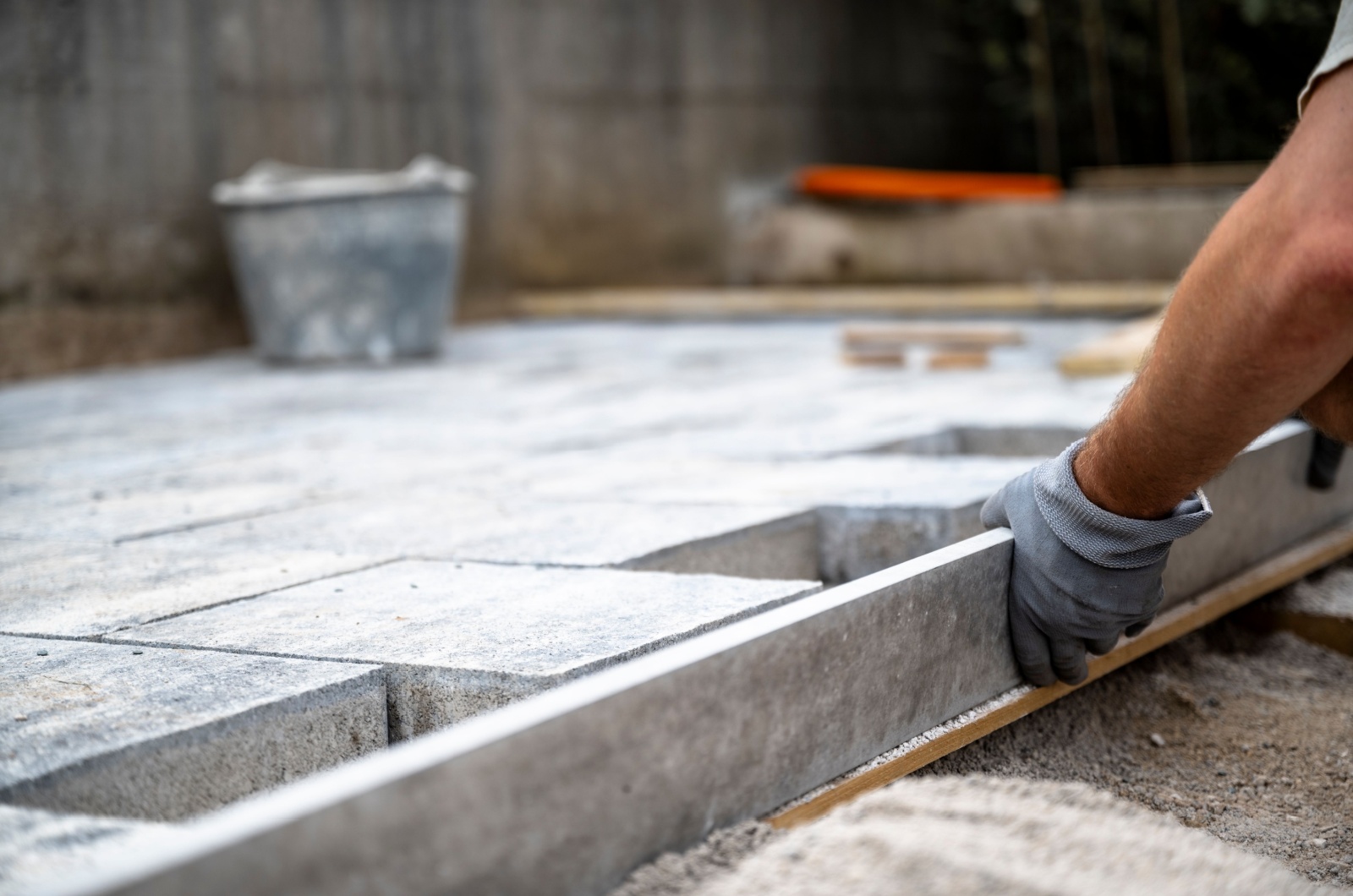 man building a patio