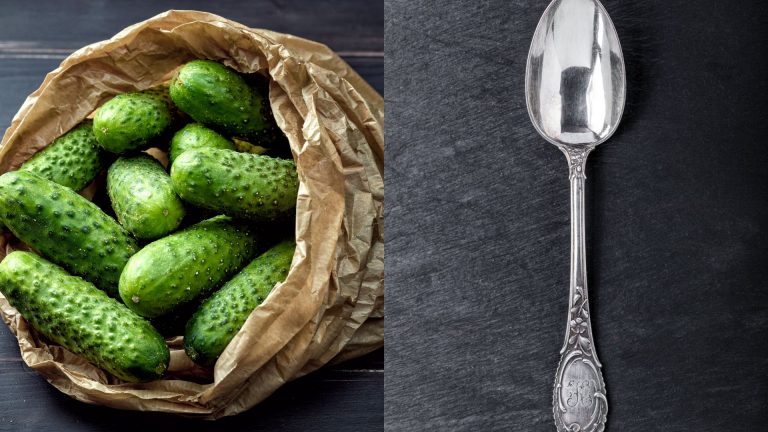 photo of cucumber and a spoon