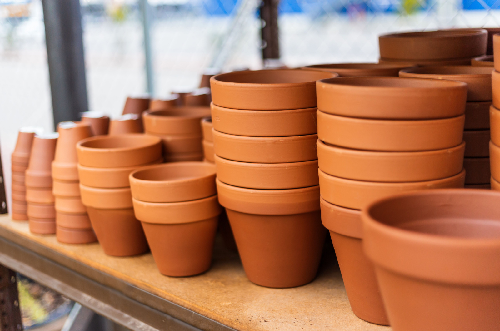 Stacked red clay pots for planting