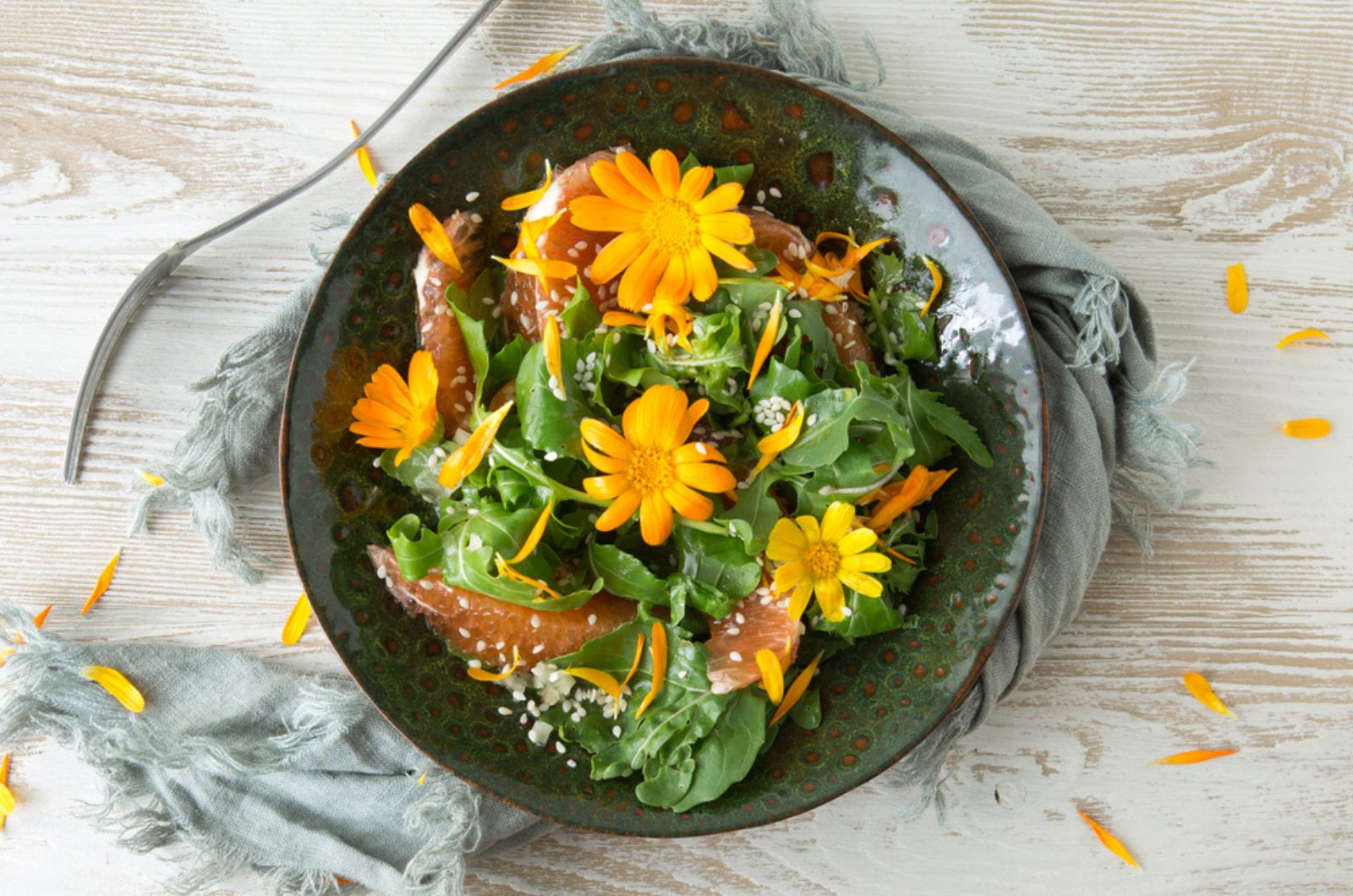 edible marigolds in a plate