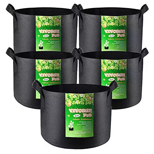 VIVOSUN 5-Pack 3 Gallon Plant Grow Bags Heavy Duty Thickened Nonwoven Fabric Pots with Handles