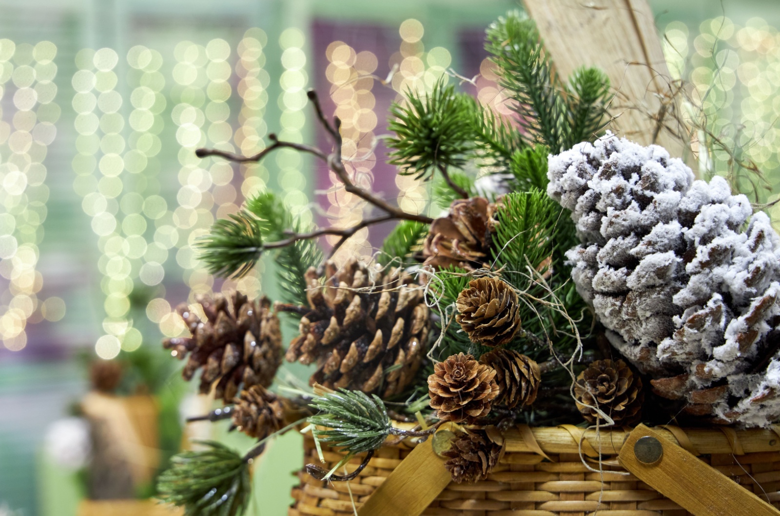 basket with pinecones