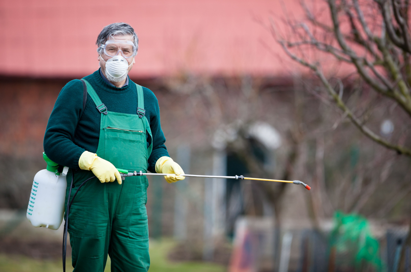 gardener applying an insecticide