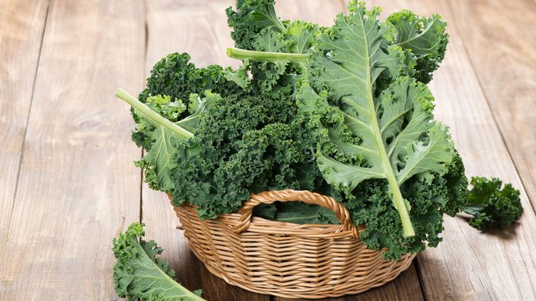 kale in a wooden basket