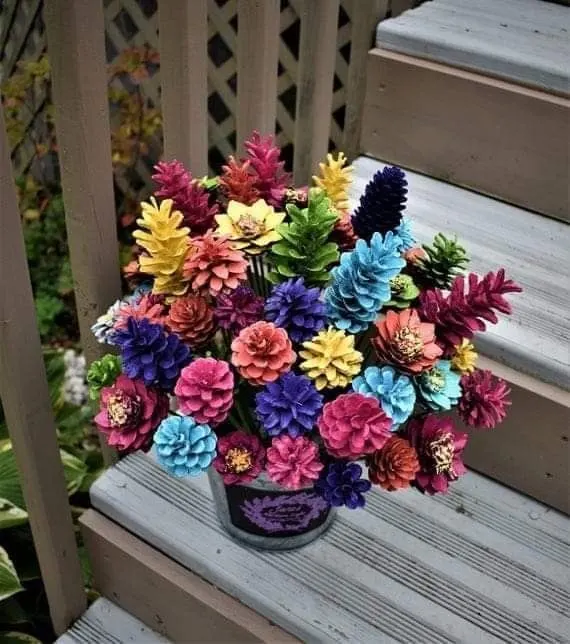 Pinecone crafted flowers