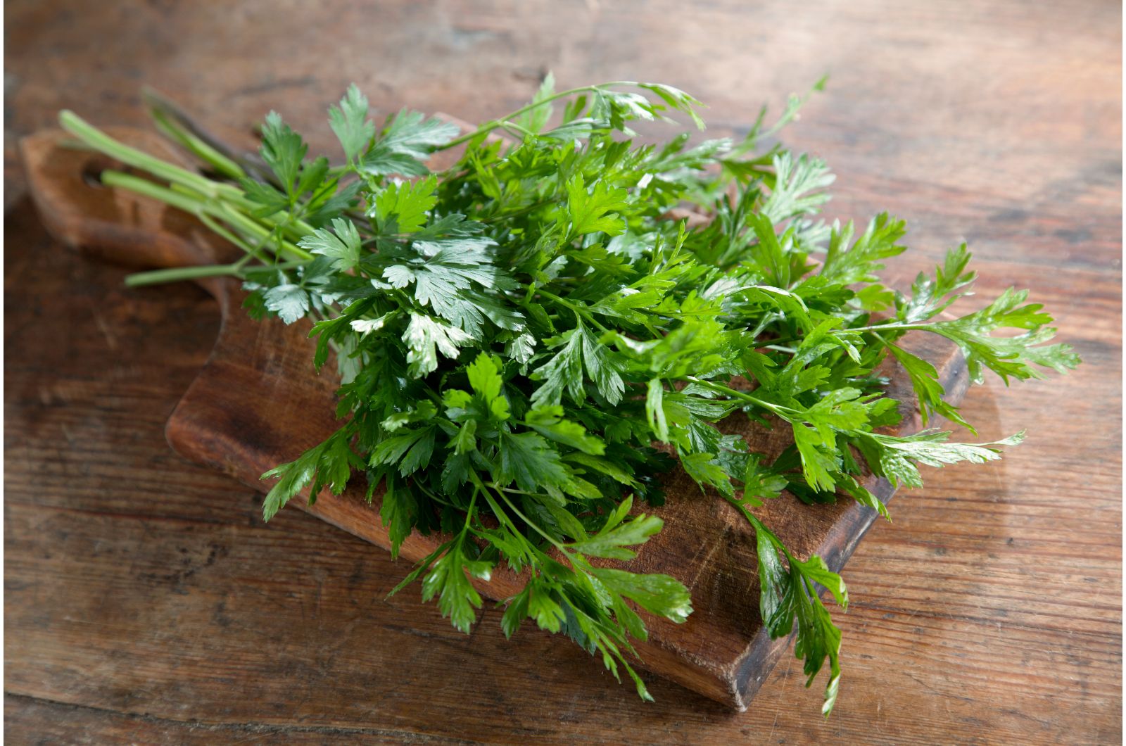 parsley on wooden boars