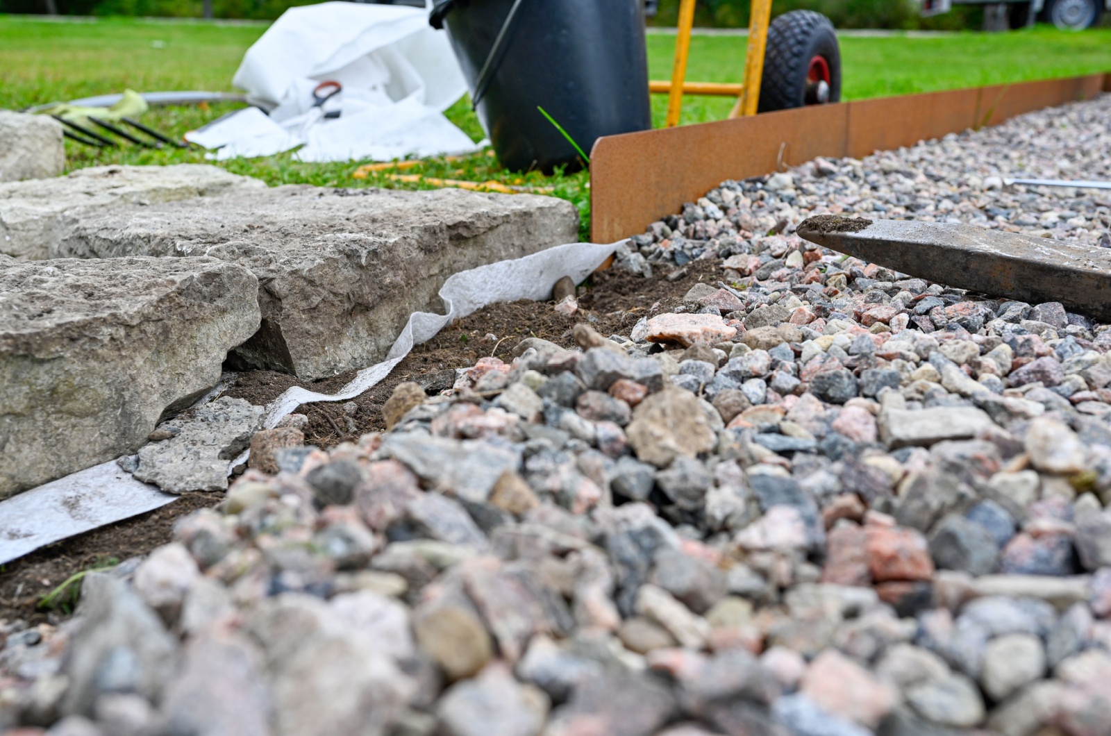 gravel lining the lawn