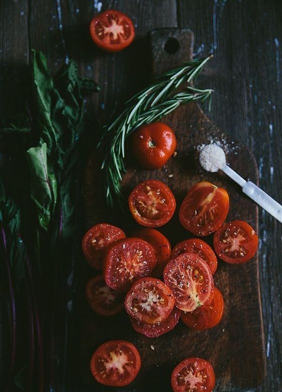 tomatoes on the table with salt
