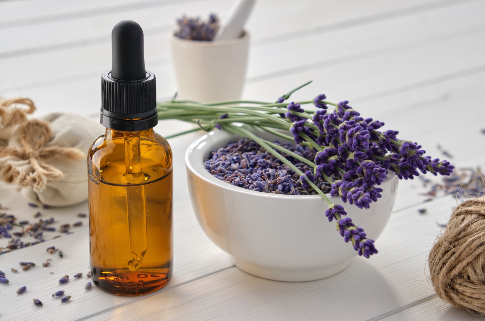 Dropper bottle of essential lavender oil