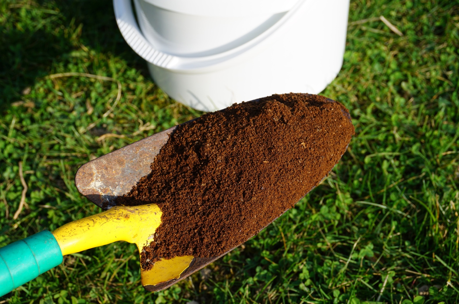 coffee grounds on shovel