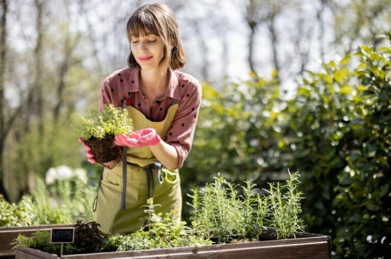 young woman gardening