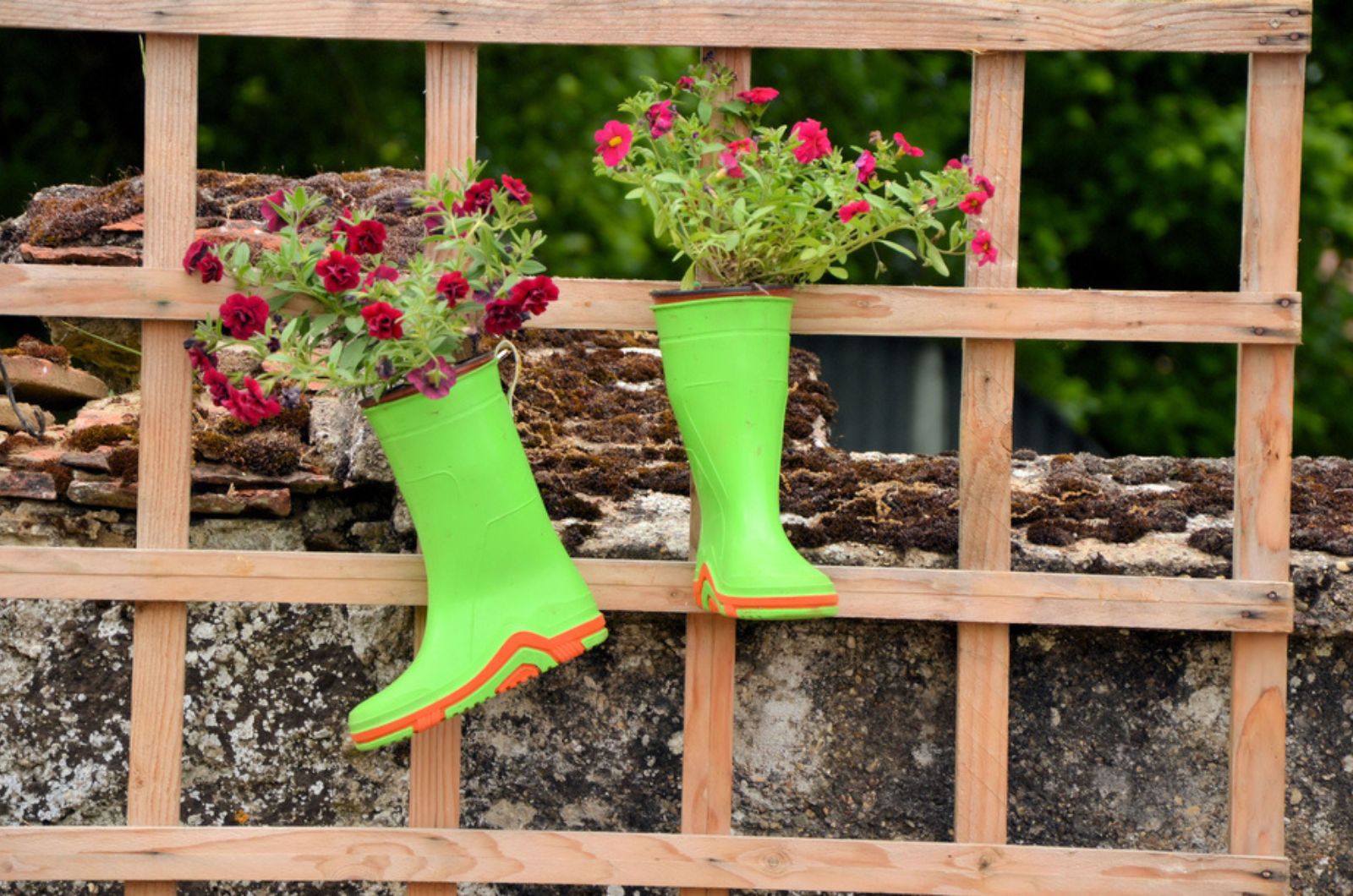 green boots with flowers