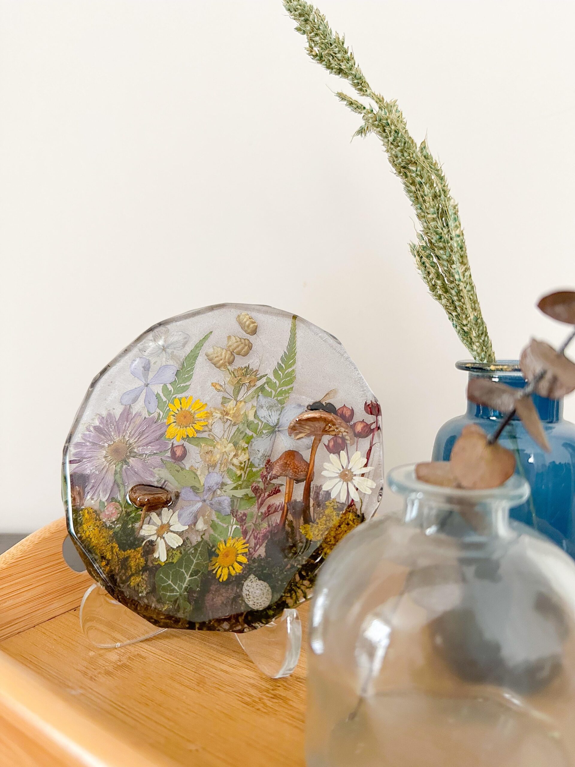 plate with flowers and mushrooms