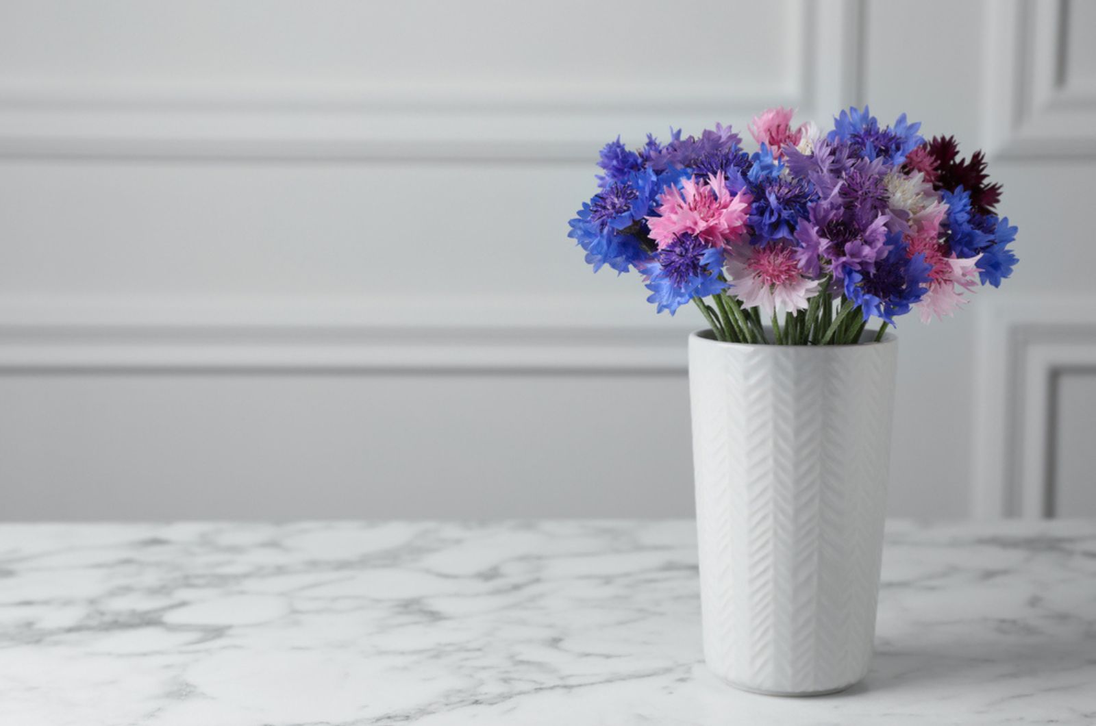 Cornflowers in the vase on the table