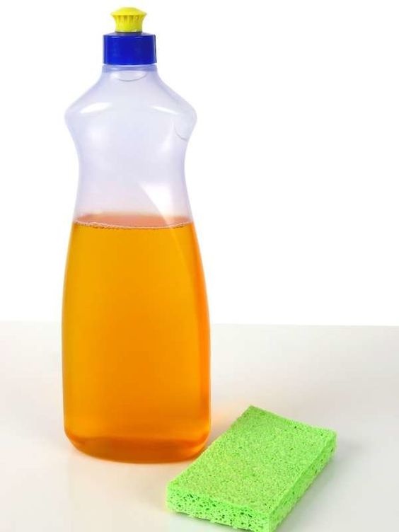 plastic bottle with liquid and a sponge