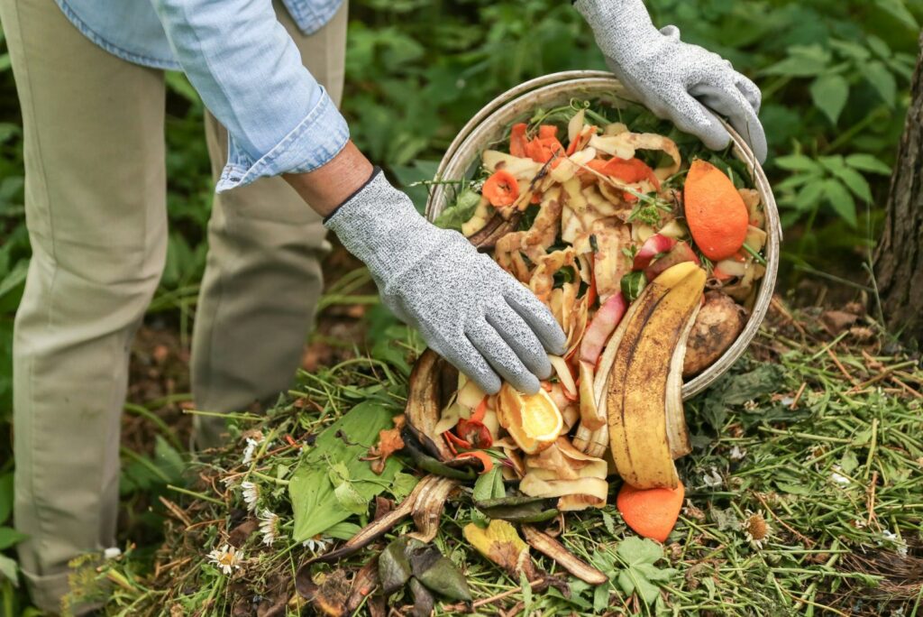 Compost heap pile with bio waste