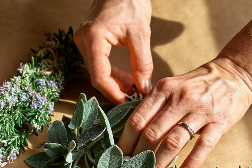 woman preparing herbs