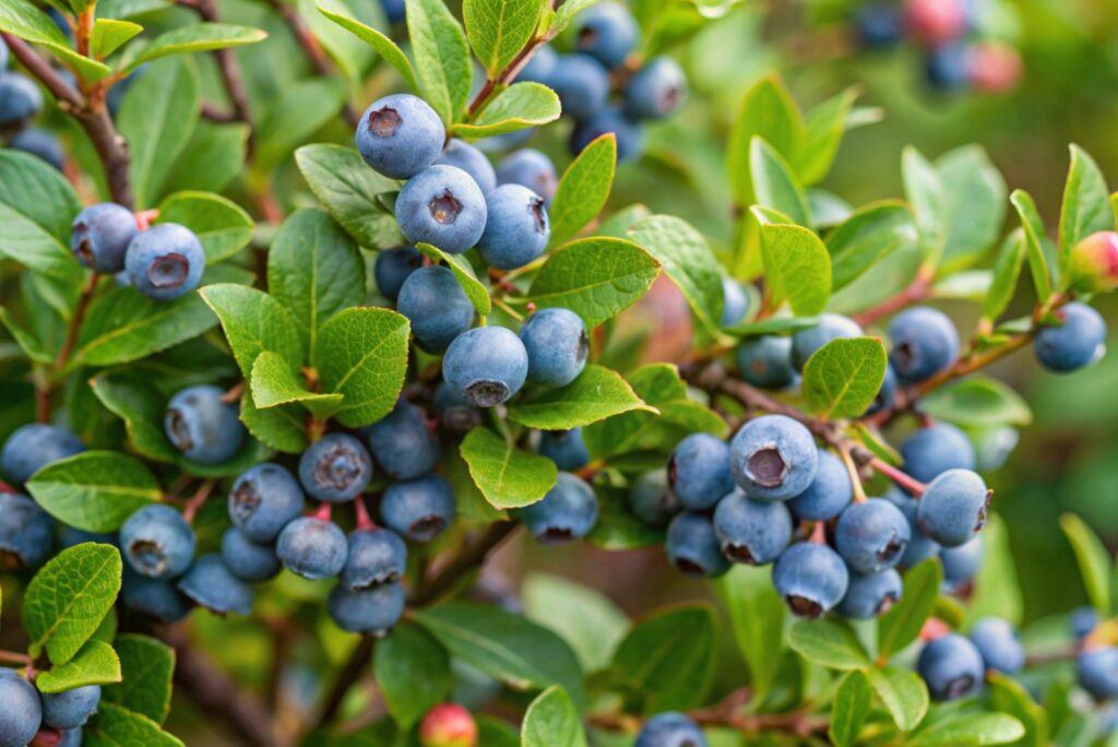 blueberries on a branch