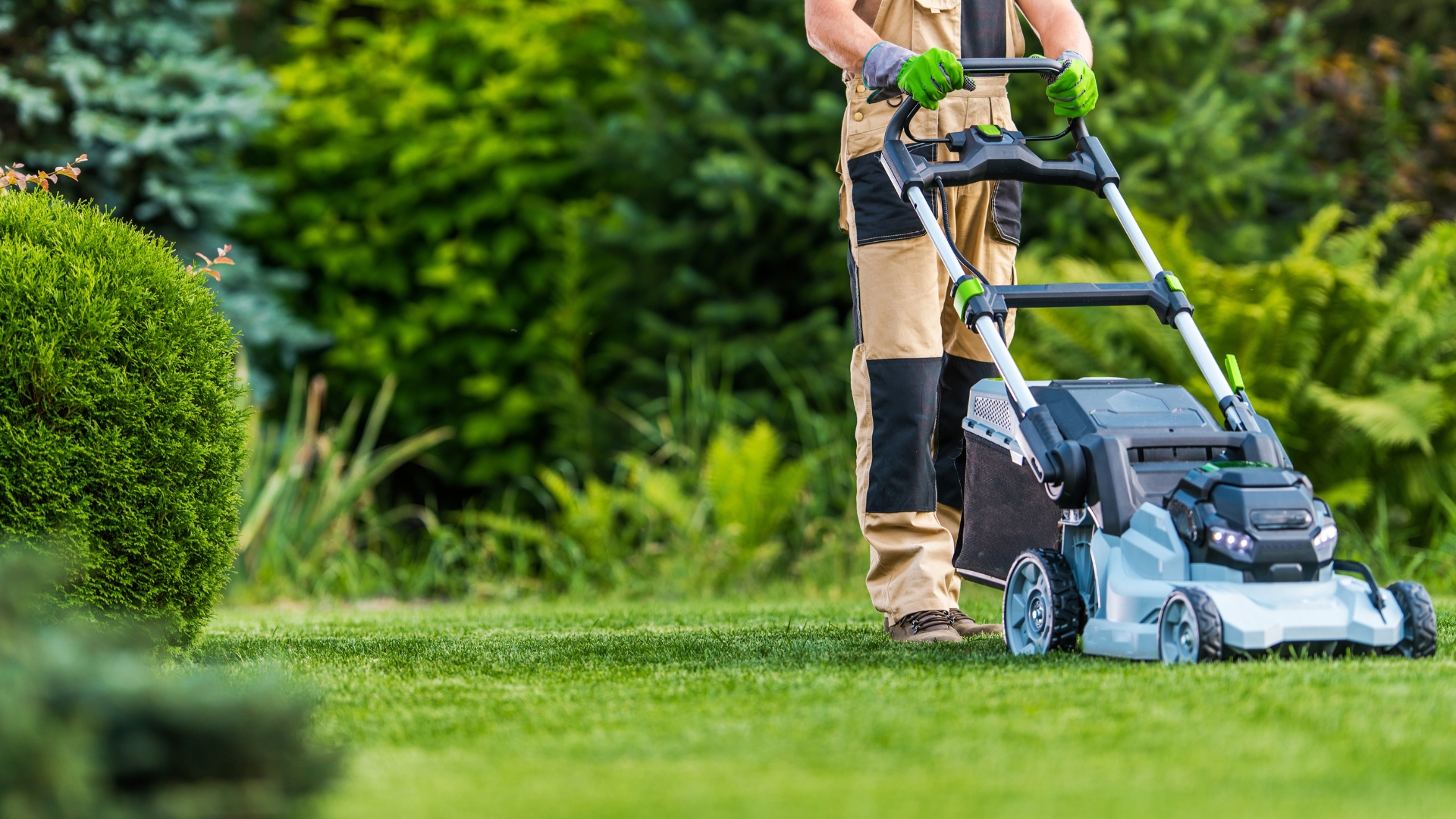 mowing a lawn