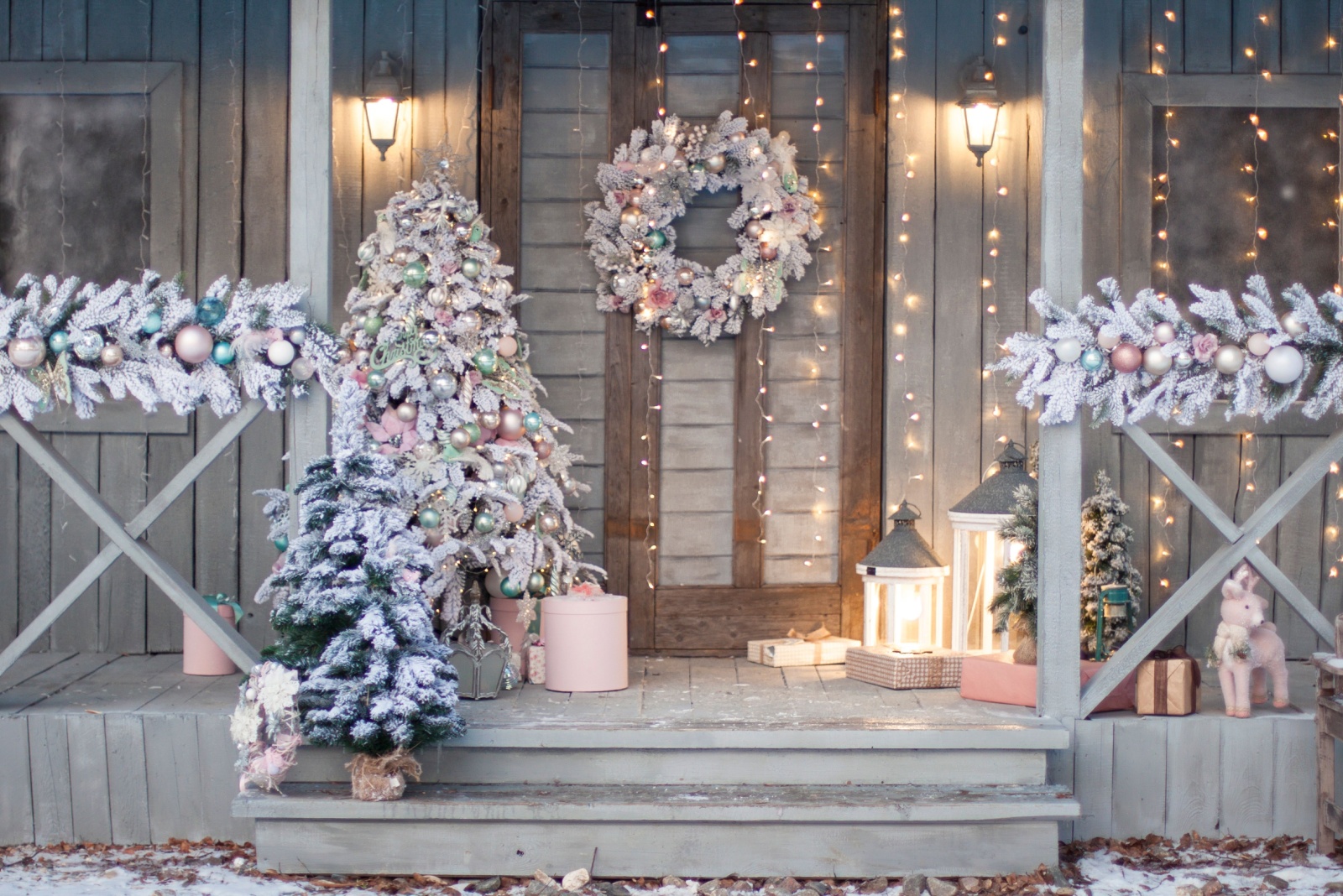 christmas tree on a front porch