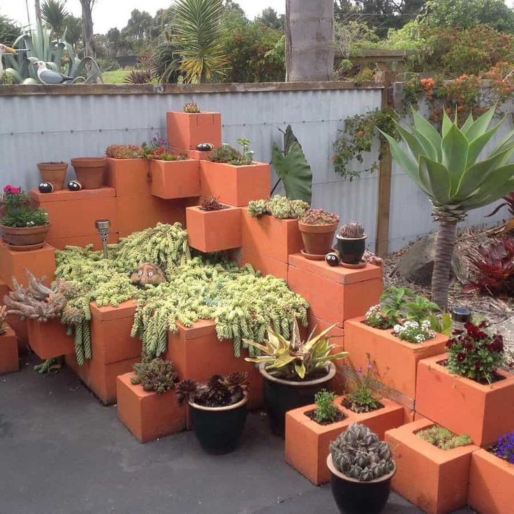 terracotta cinderblock with flowers