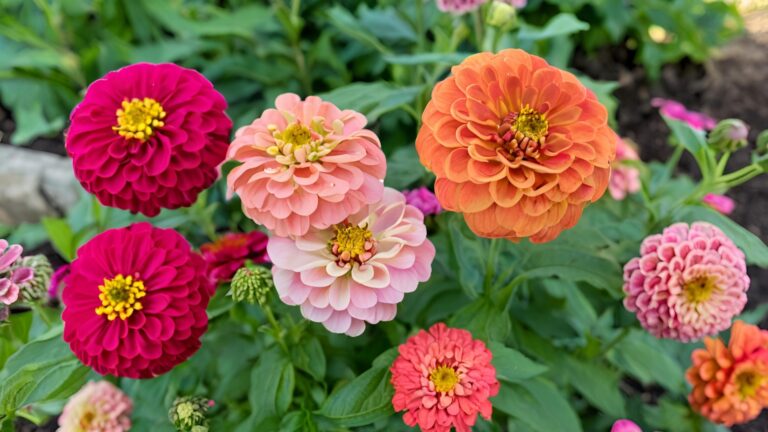 Radiant Zinnias Add a Splash of Color to a Serene Garden Setting