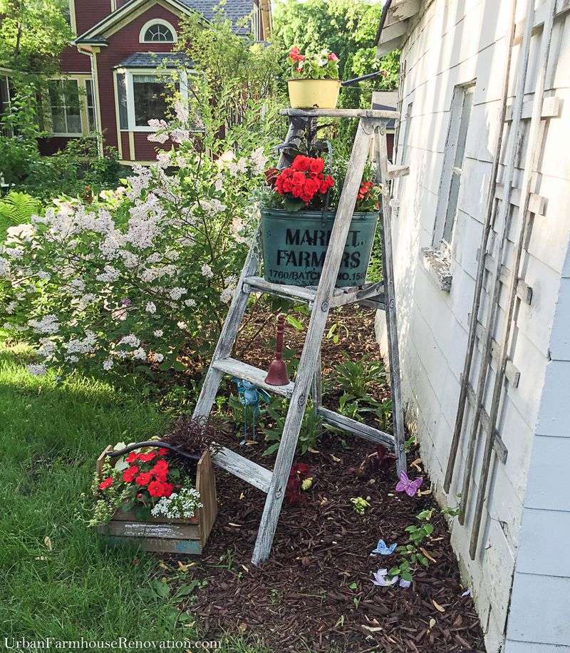 Repurposed Ladder Plant Stand