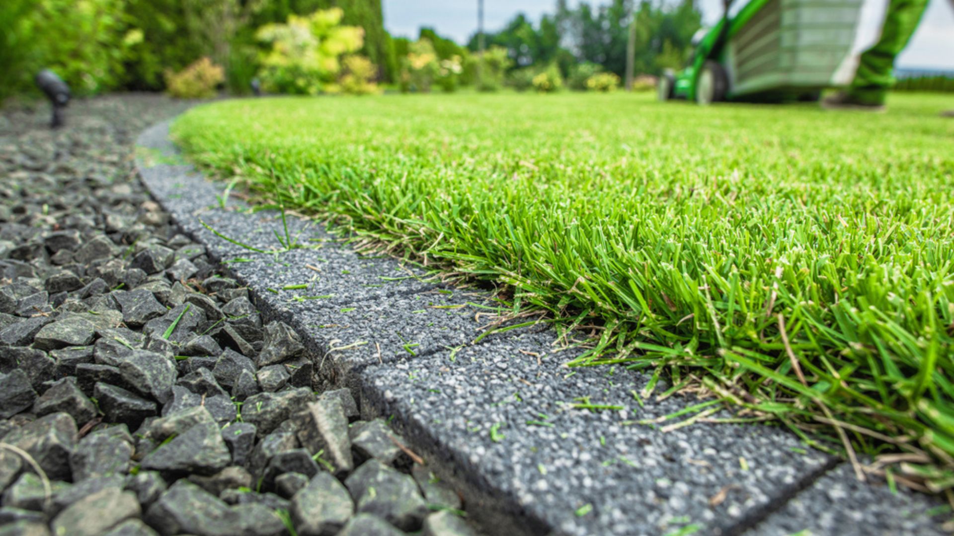 green lawn edged with stone path