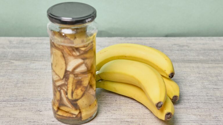 banana water in jar and bananas