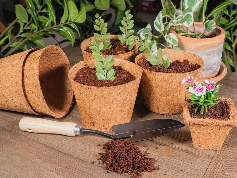 Flowerpots Made From Coconuts