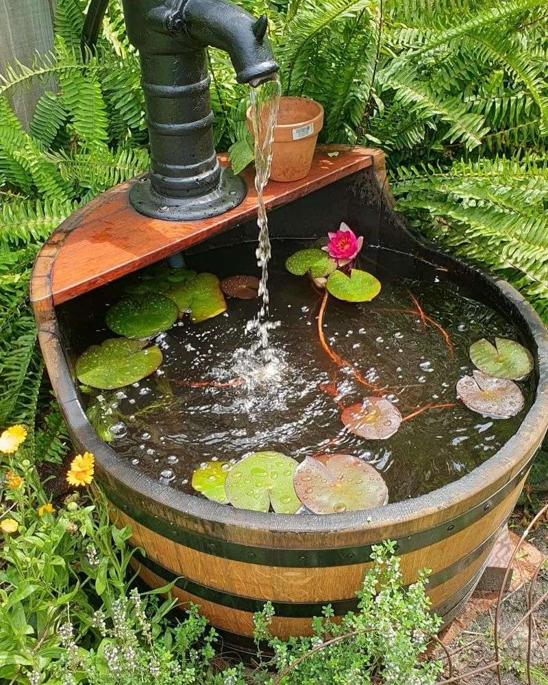 Wine Barrel Water Garden