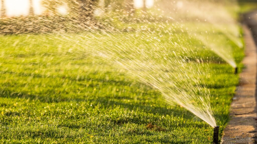 watering grass