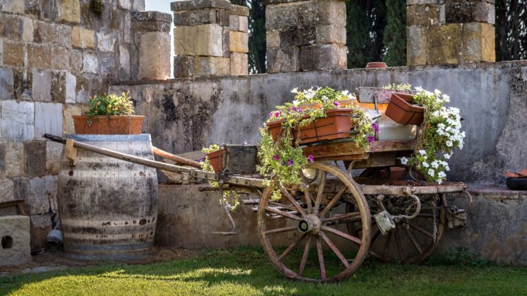 Vintage garden cart with flowers