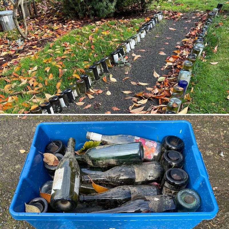 Use Recycled Glass Bottles as Edging