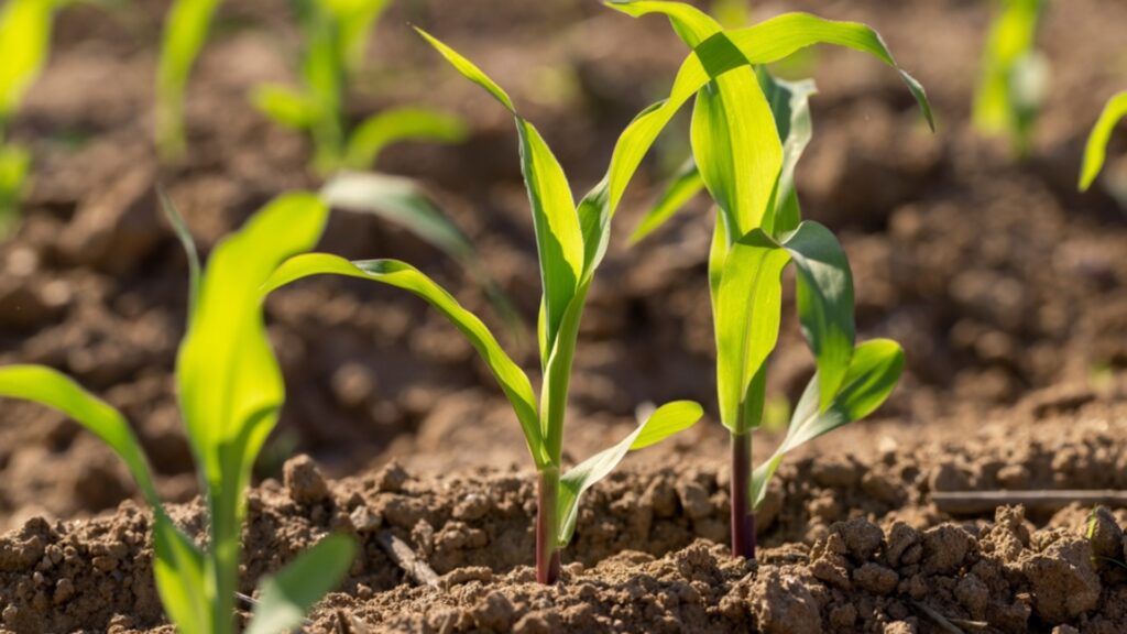 corn seedlings in sun