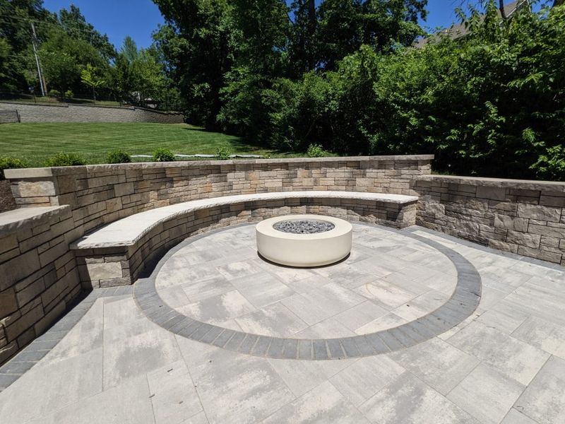 Sunken patio with brick edges