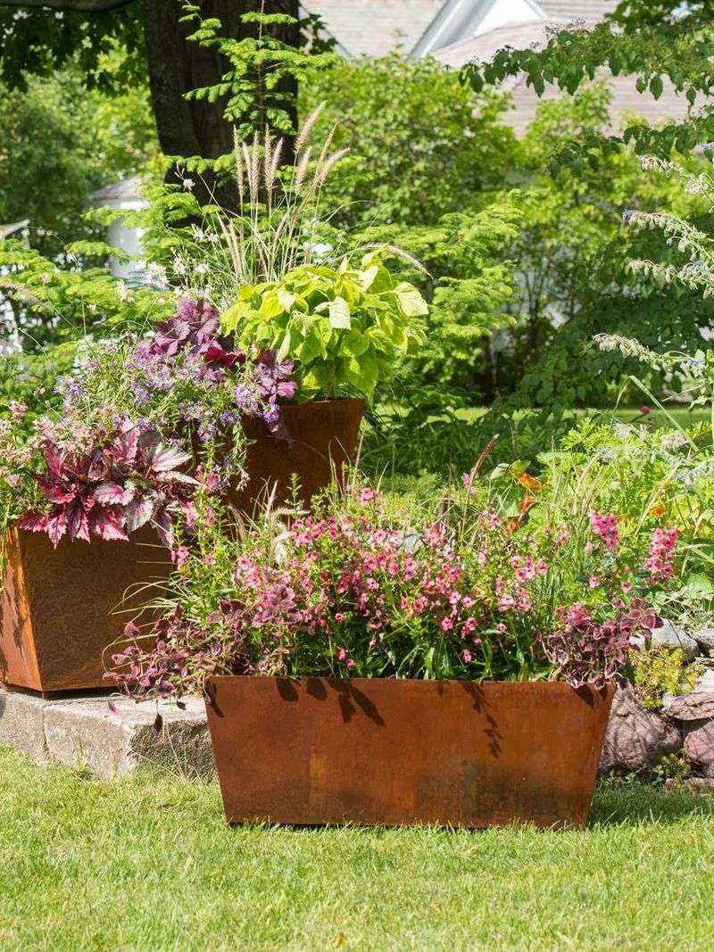 Rustic Metal Trough Planters