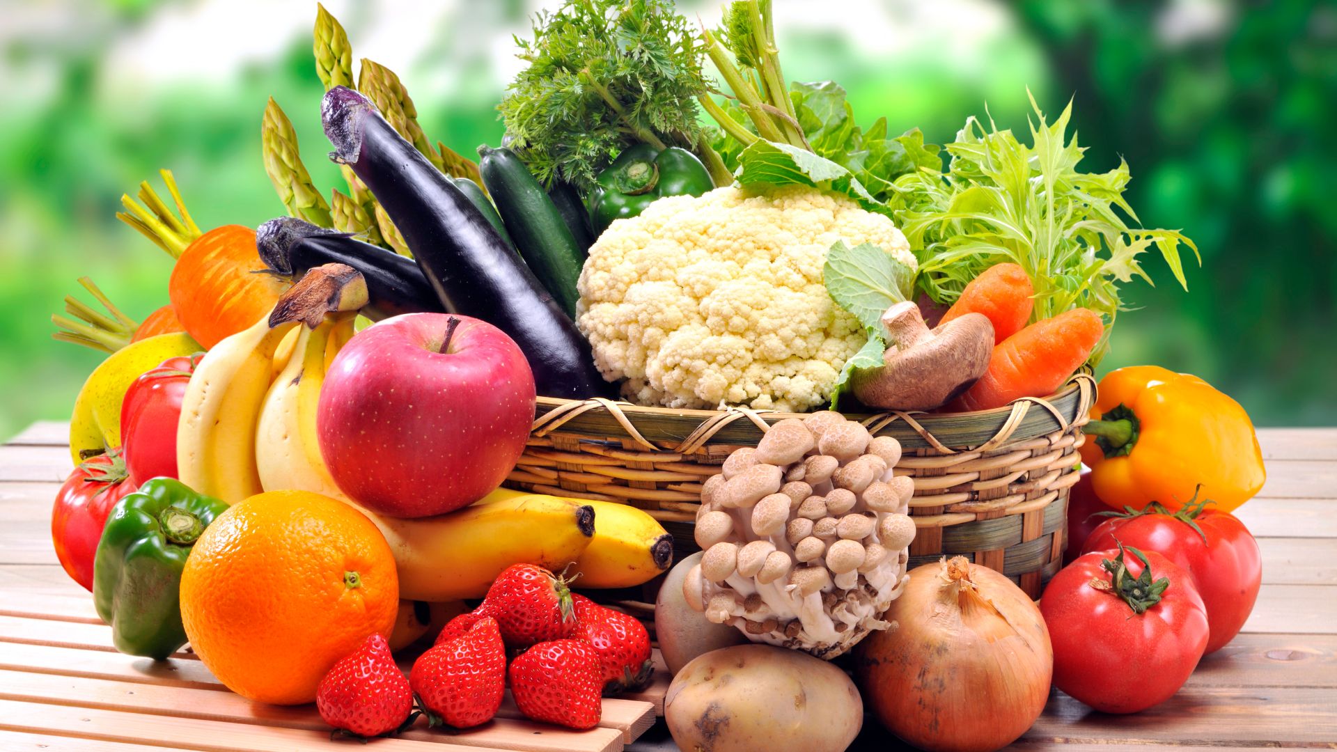 Fruit and vegetables on table