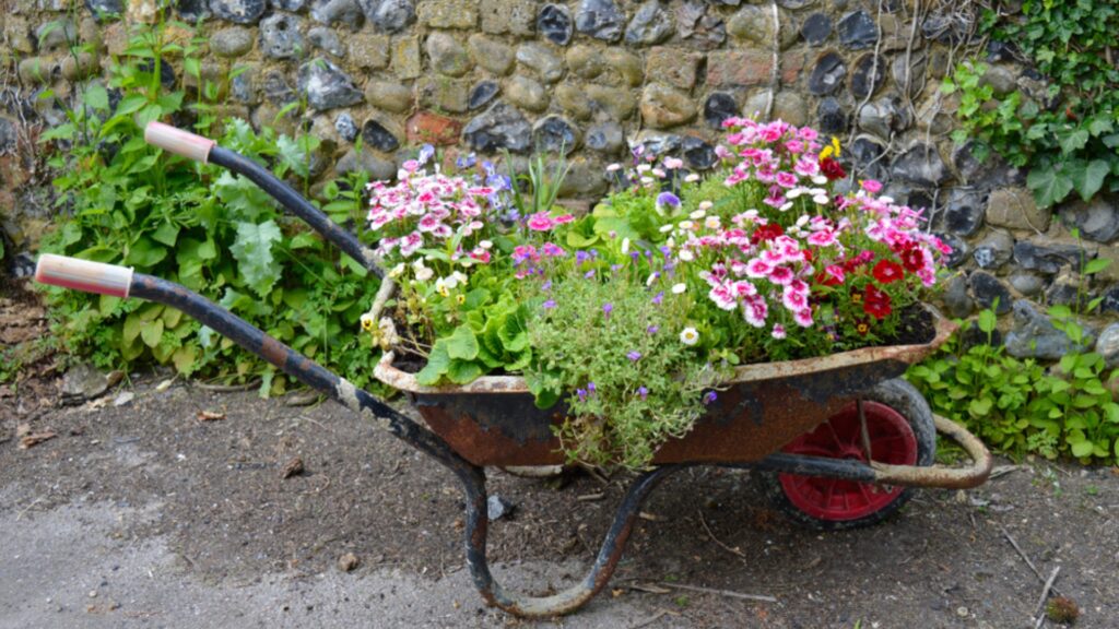 diy wheelbarrows planter